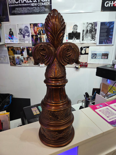 Chess Piece Coffee Table Decor Dark Wood Decorative 16"