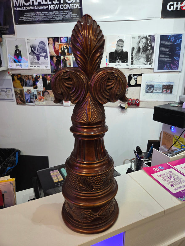 Chess Piece Coffee Table Decor Dark Wood Decorative 16"