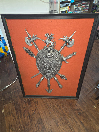 Vintage Coat of Arms Medieval Shield Dragon Griffon Shied Wall Art  (Silver)